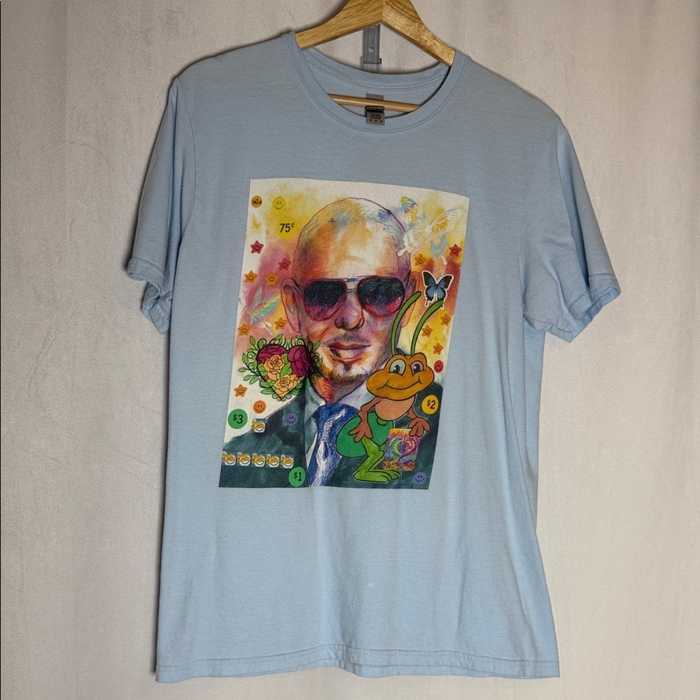 Pitbull Graphic Light Blue Men's T-Shirt Size M Short Sleeve 100% Cotton